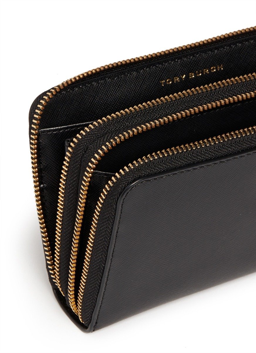 Lyst - Tory Burch 'robinson' Double Zip Continental Wallet in Black