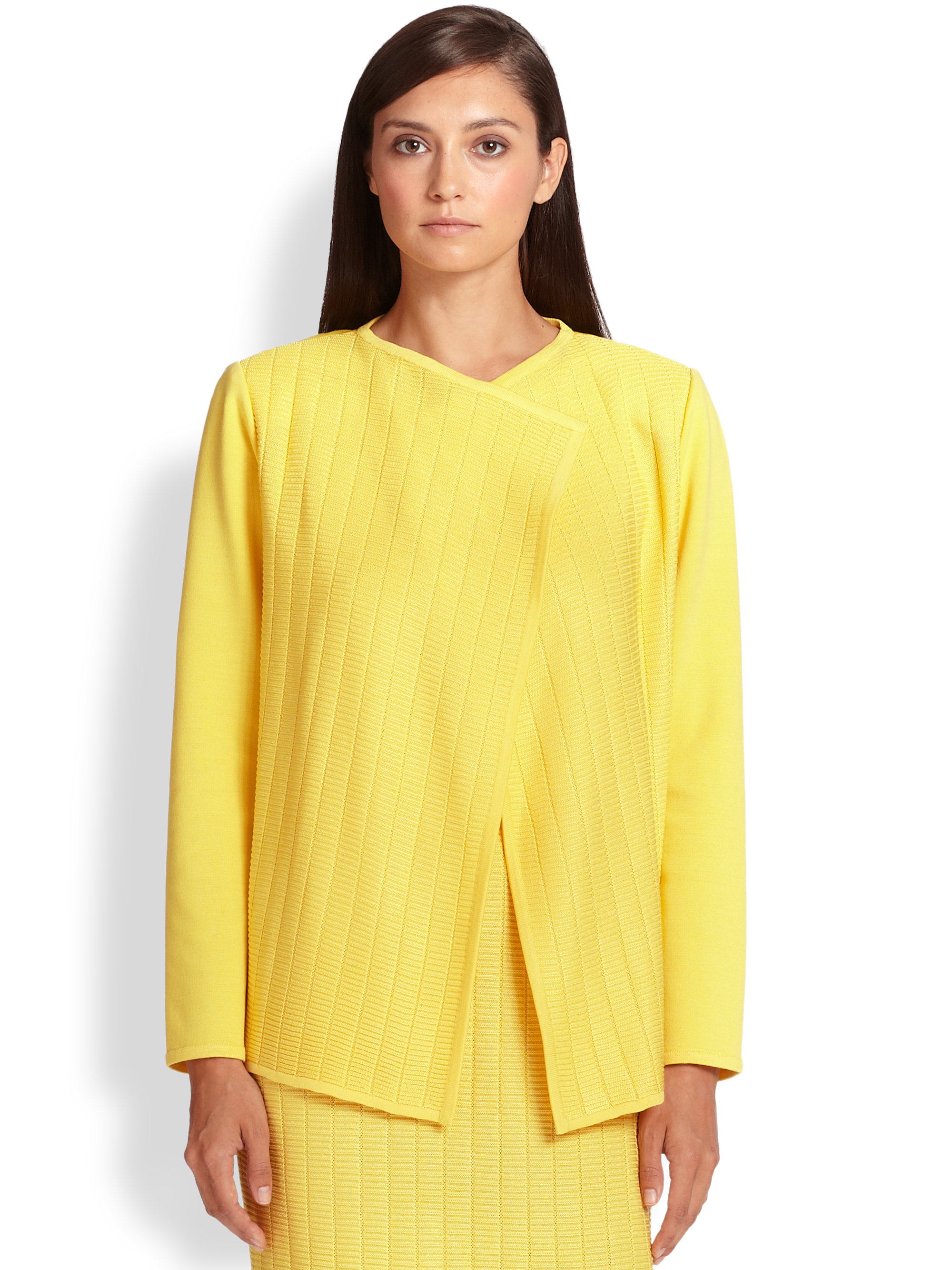 Lyst St. John Milano Plisse Knit Cardigan in Yellow