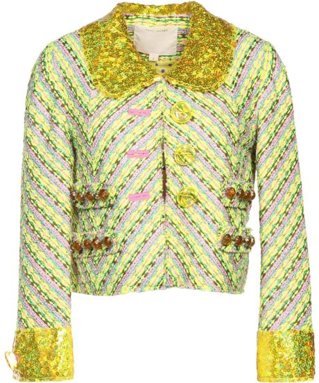 Marc Jacobs Tweed Blazer with Sequin Trim in Yellow (slate) | Lyst