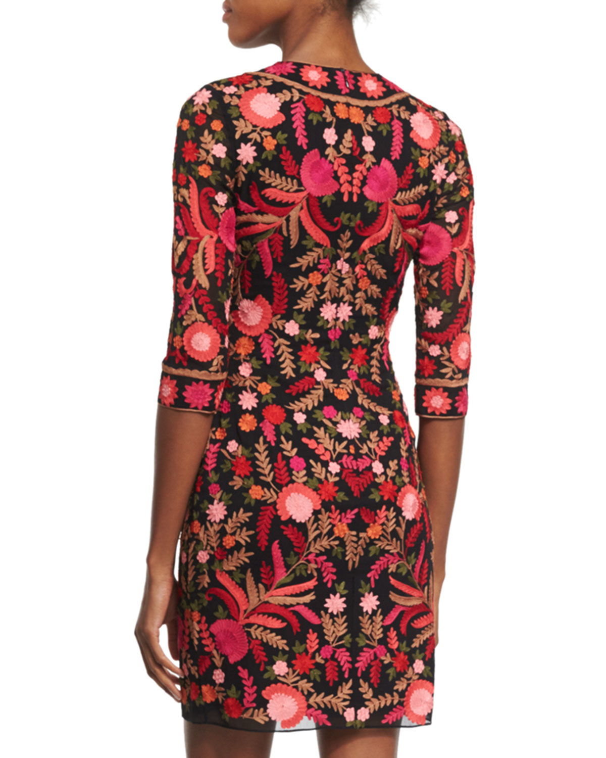 Lyst Naeem Khan Fl Embroidered Crepe Dress In Red Gallery