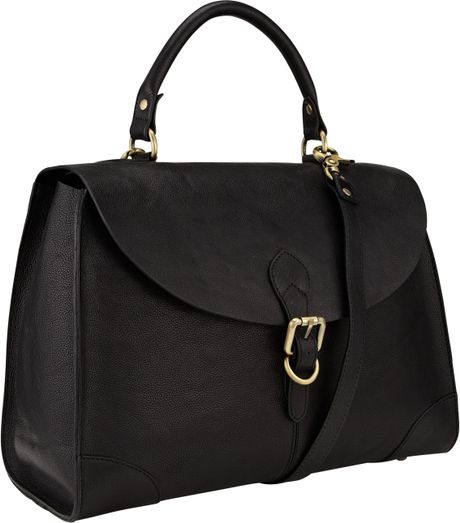 John Lewis Large Top Handle Leather Grab Bag in Black