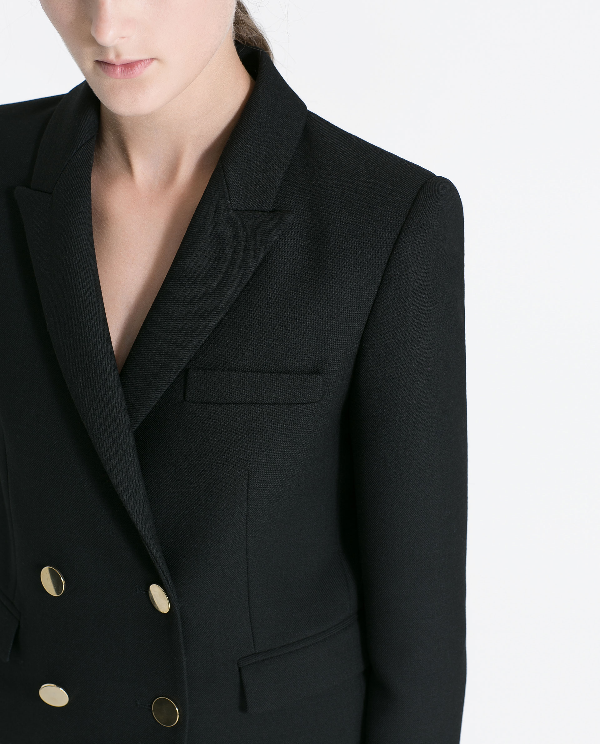 Zara Short Blazer with Gold Coloured Buttons in Black Lyst