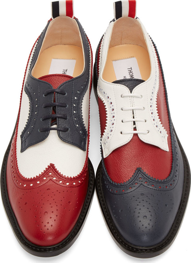 Lyst - Thom Browne Red, White, And Navy Leather Longwing Brogues in Red