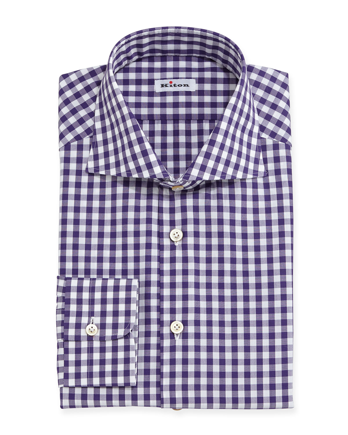 Lyst - Kiton Gingham-check Dress Shirt in Purple for Men