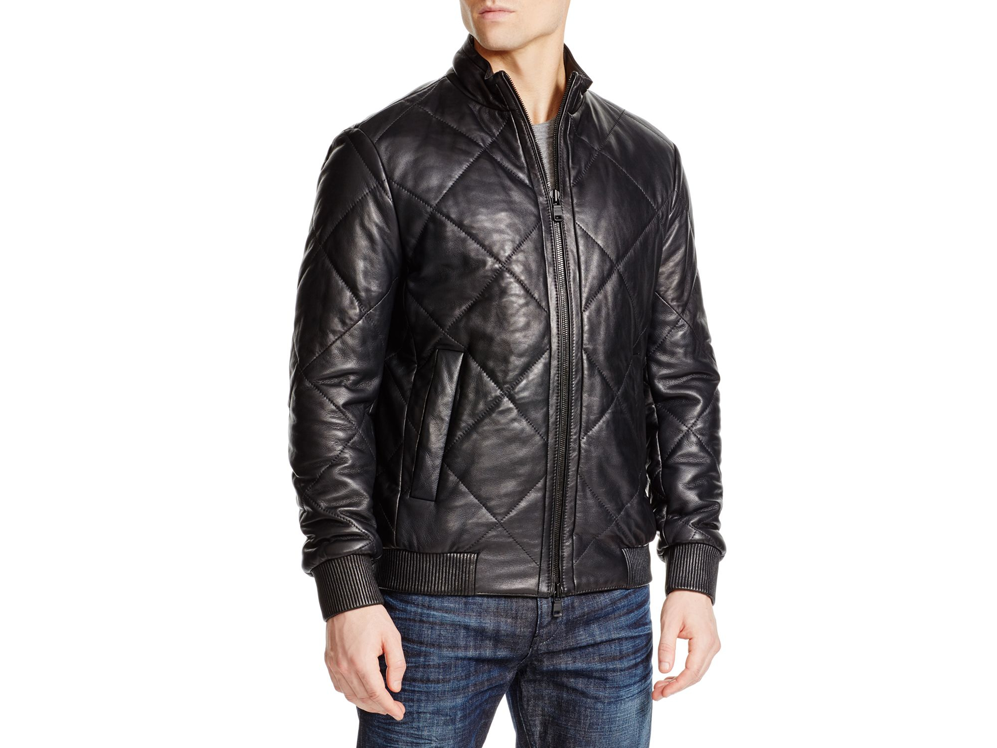 Lyst Boss Boss Naris Quilted Blouson Leather Jacket in Black for Men