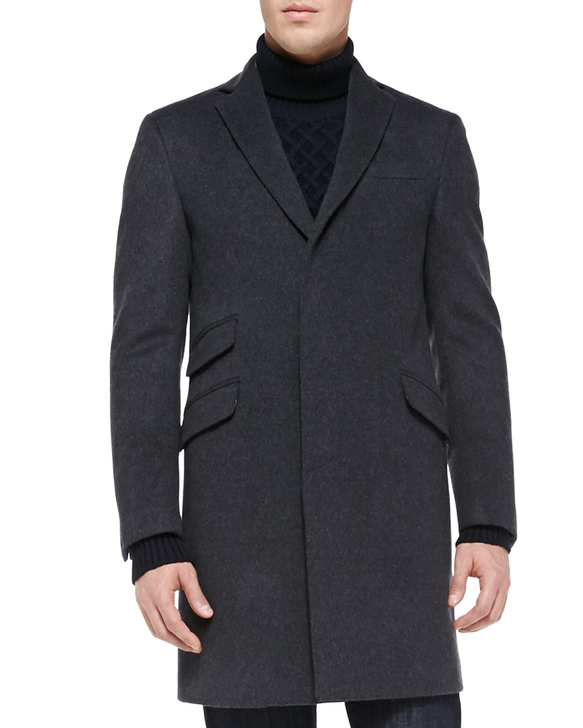 Etro Velvet-collar Felt Overcoat in Gray for Men | Lyst