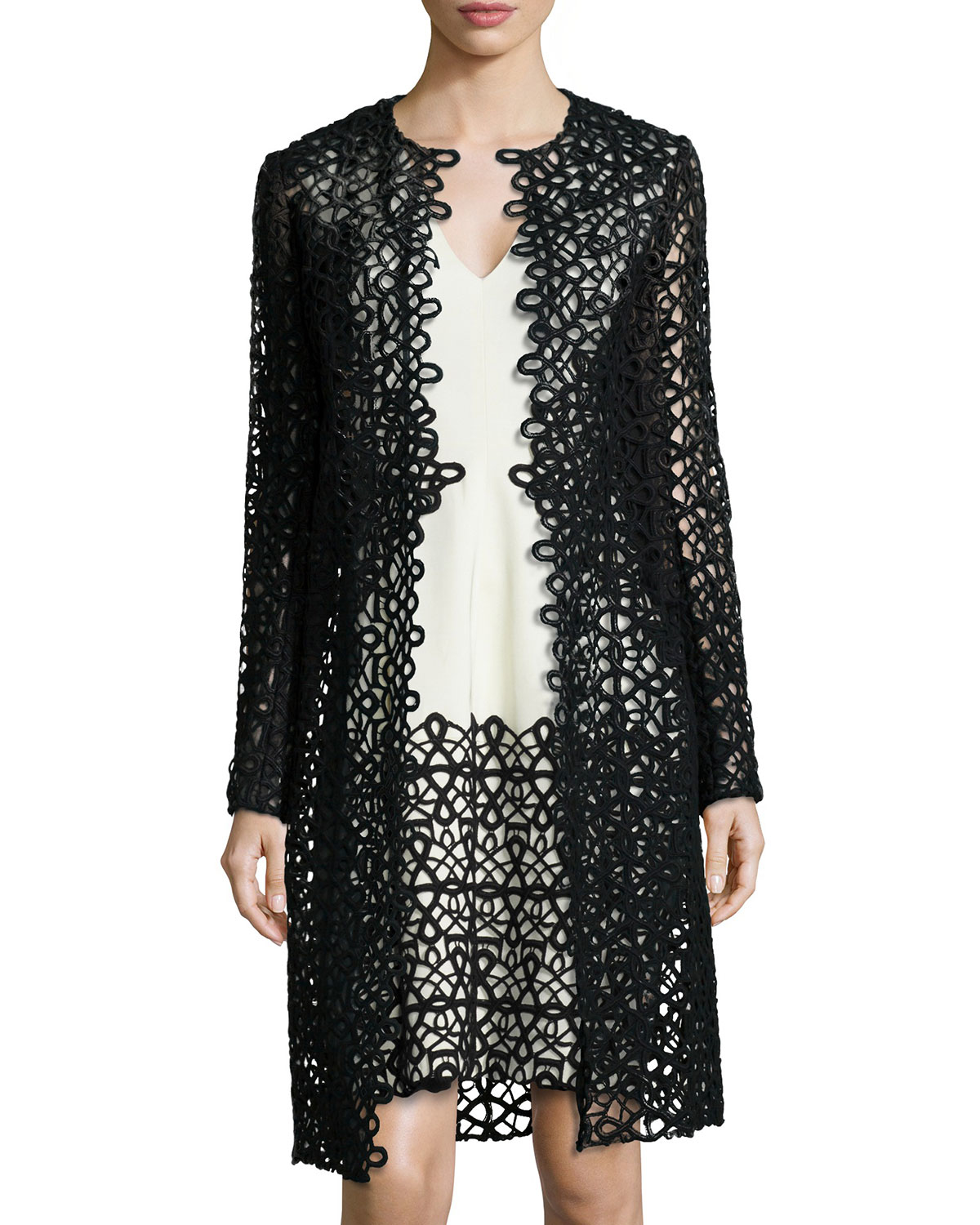 Lela rose Guipure Lace Jacket in Black | Lyst