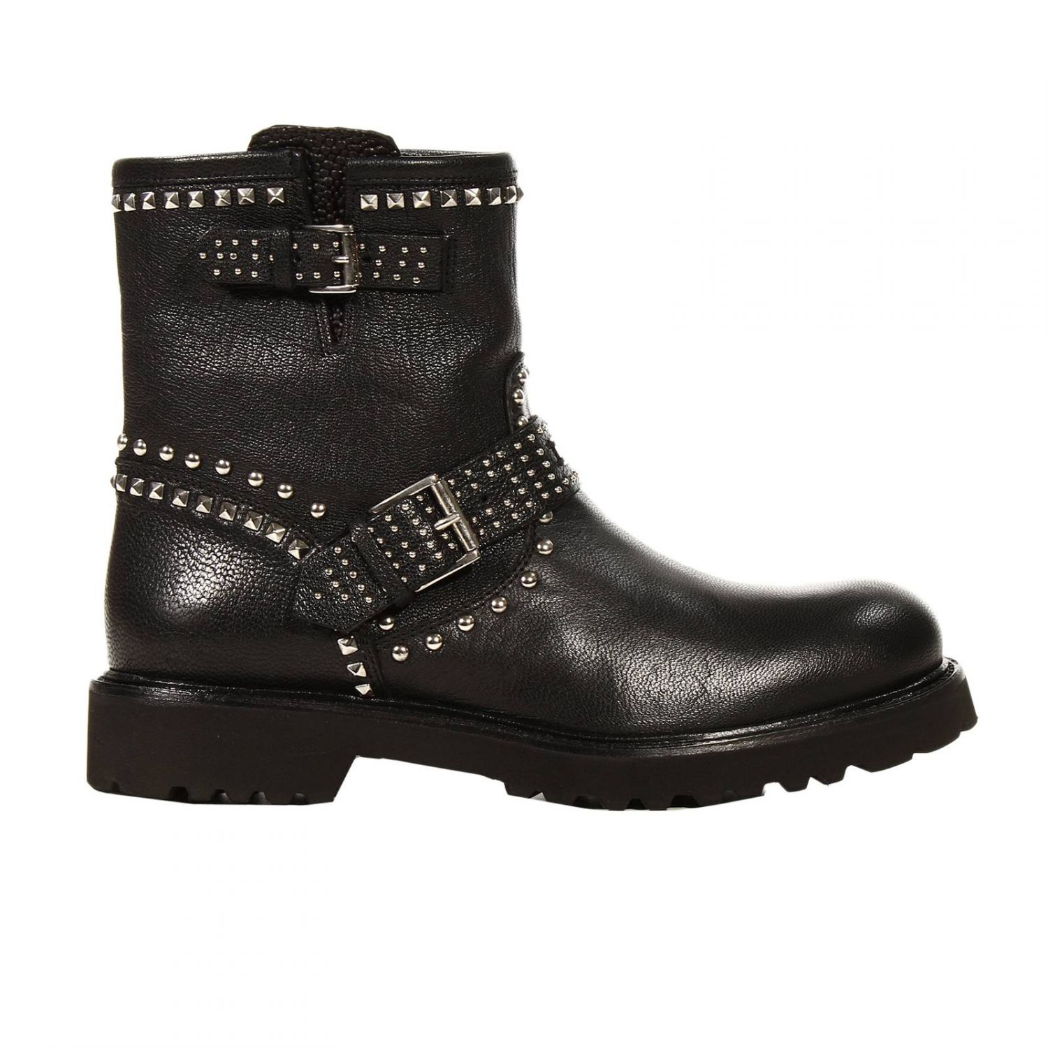 John richmond Boots Biker Leather With Studs in Black | Lyst