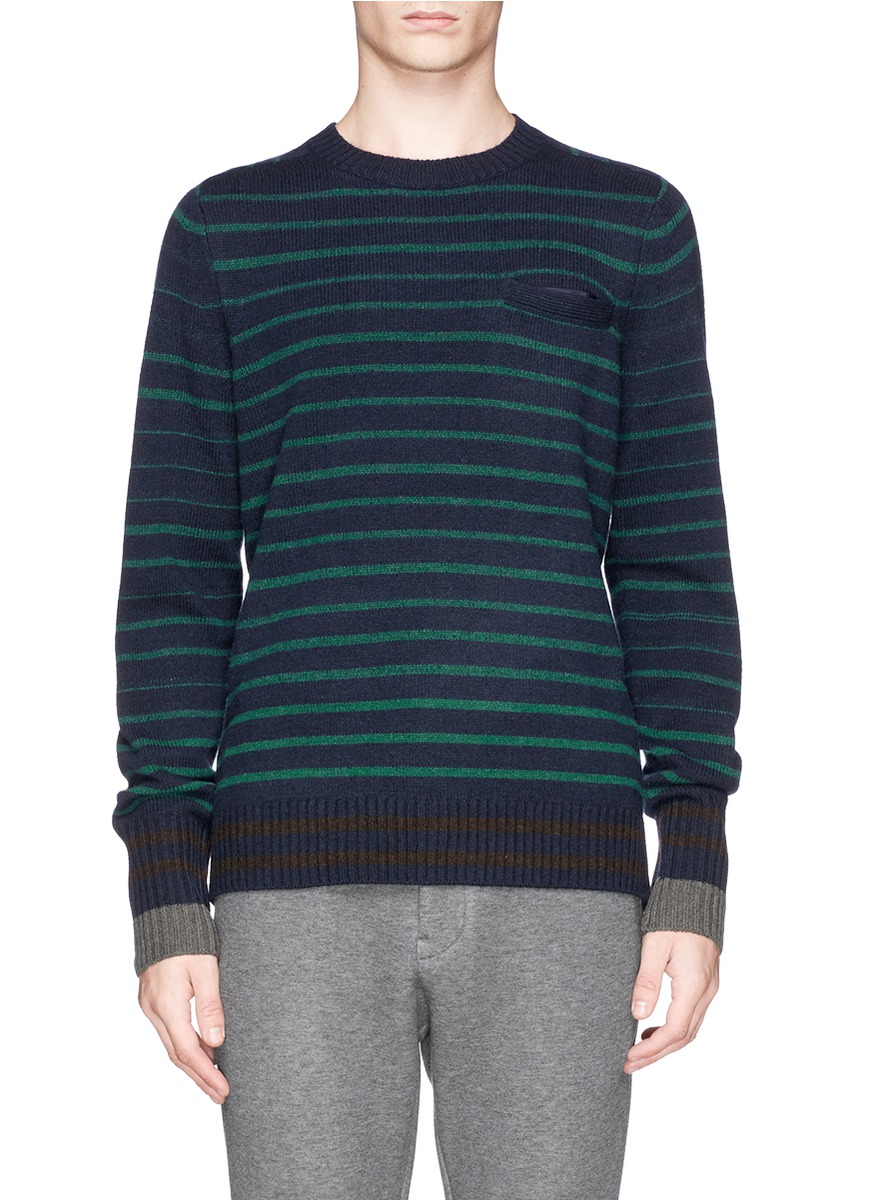 Sacai Stripe Wool Sweater in Blue for Men | Lyst