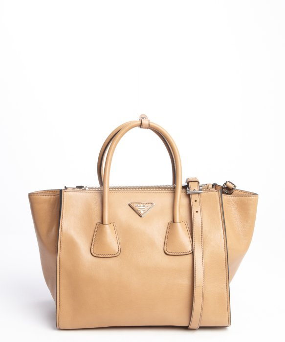 Prada Natural Grained Leather Twin Pocket Tote Bag in Brown ...  