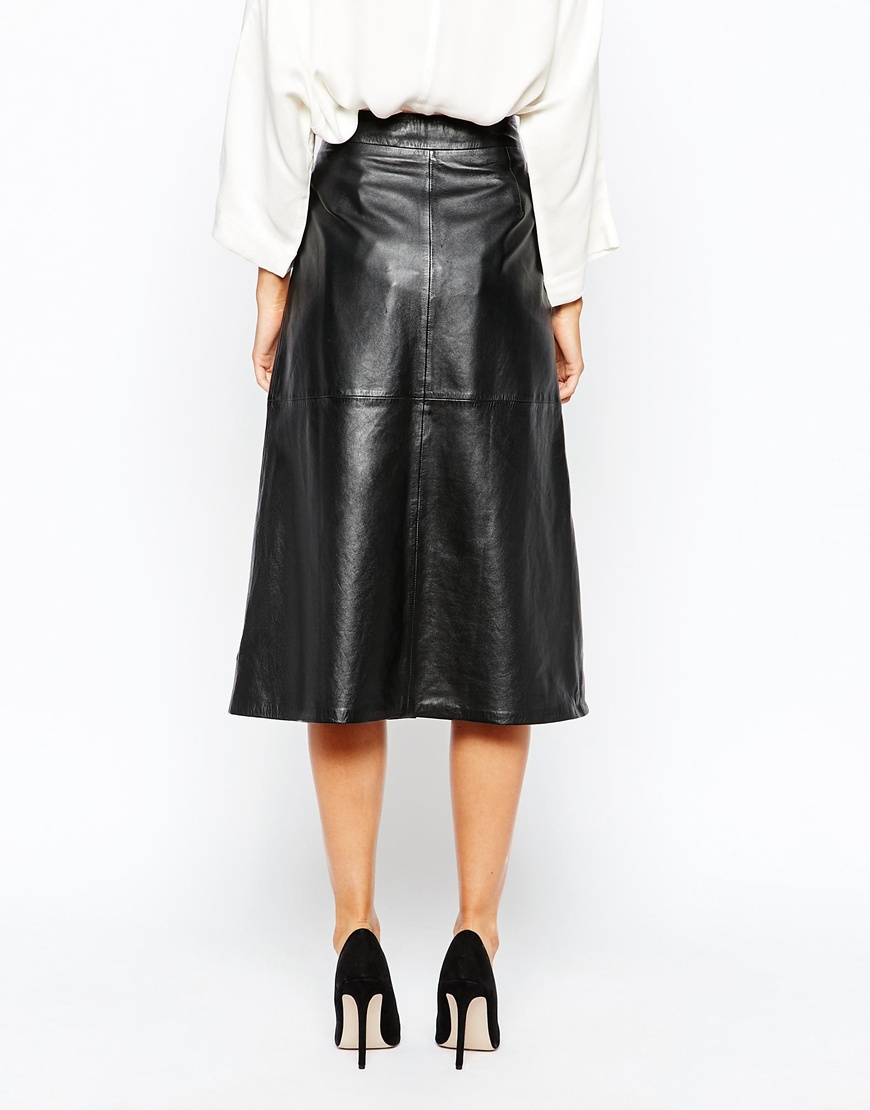 Gestuz Zola A-line Midi Skirt In Leather in Black | Lyst