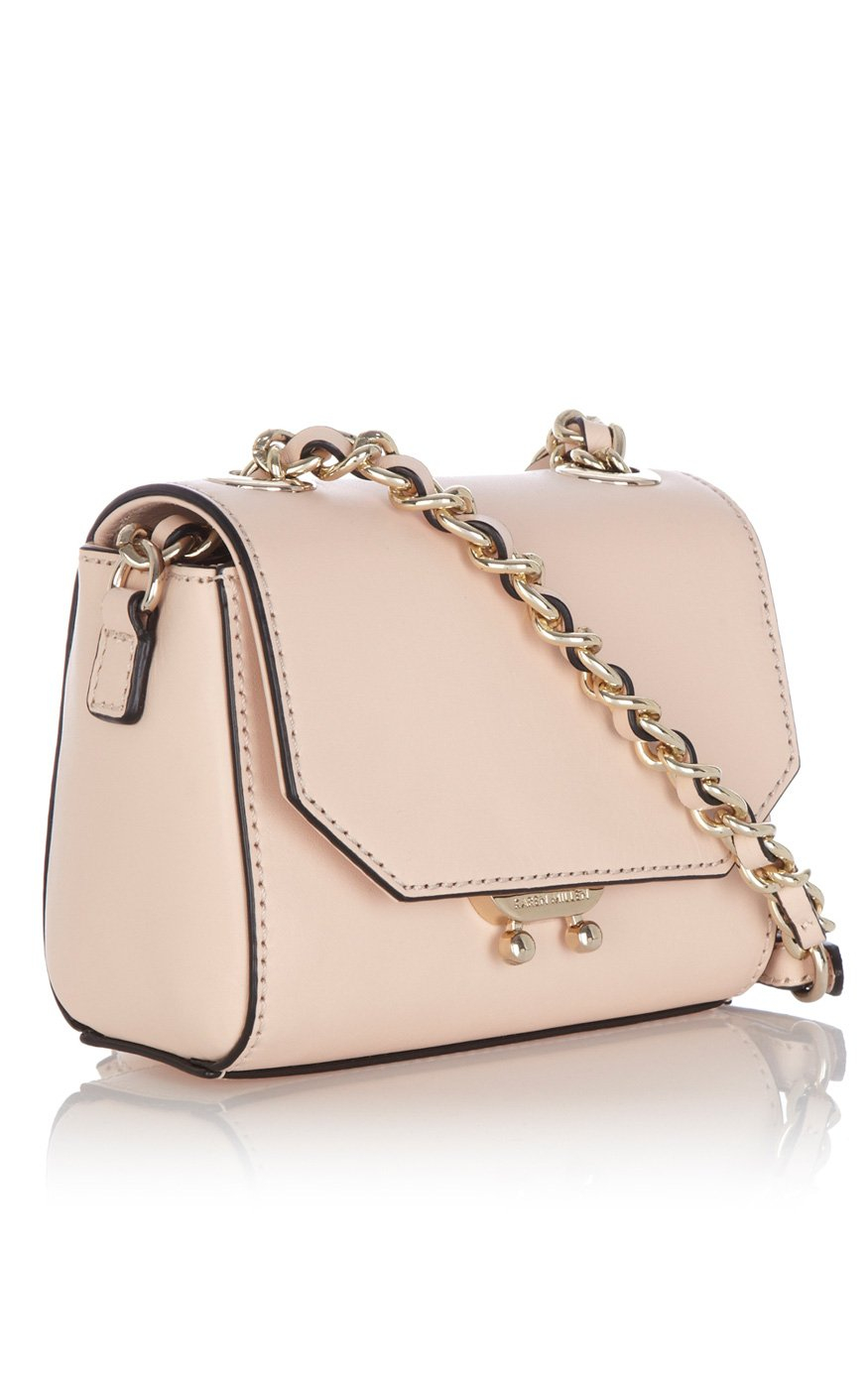 Karen millen Mini Leather Shoulder Bag in Natural | Lyst