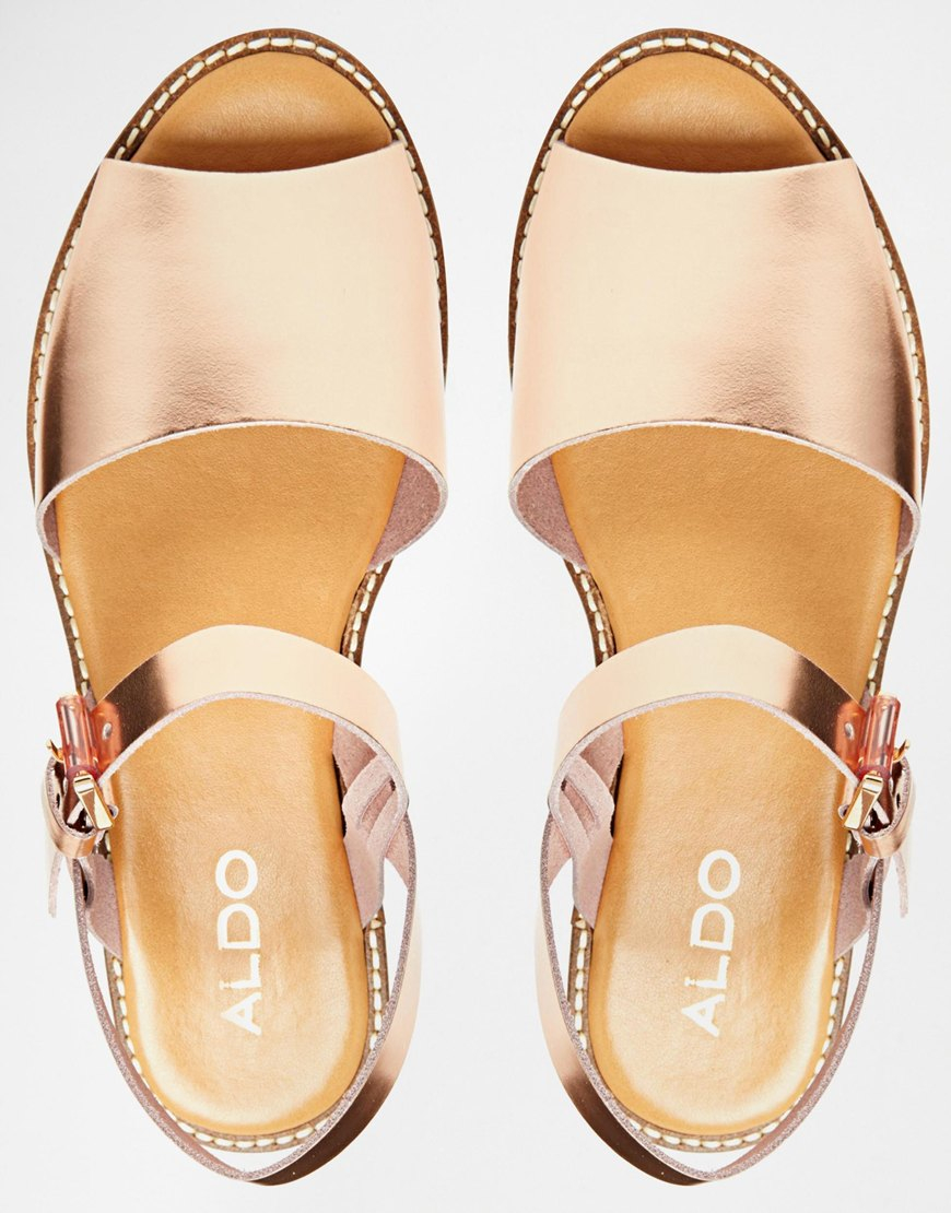 Lyst ALDO Roncari Rose Gold  Leather Flat  Sandals  in Pink