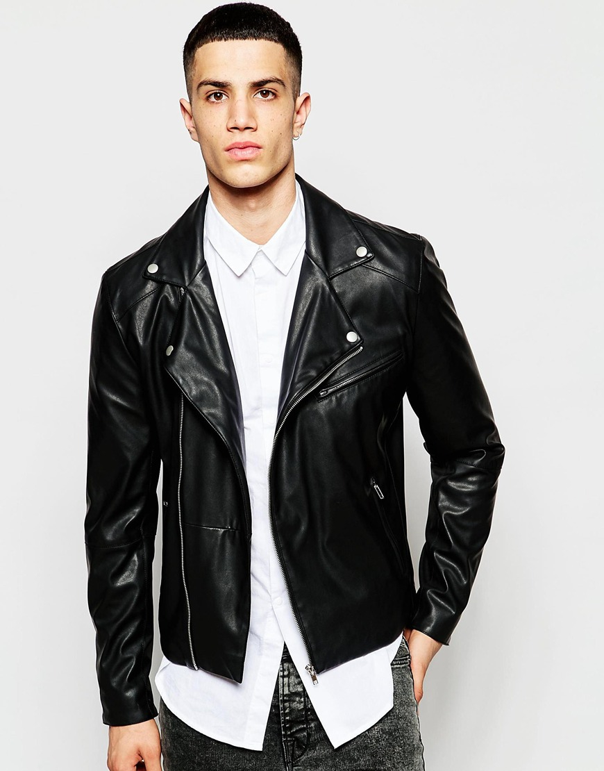 Lyst Asos Faux Leather Biker Jacket In Black For Men Gallery