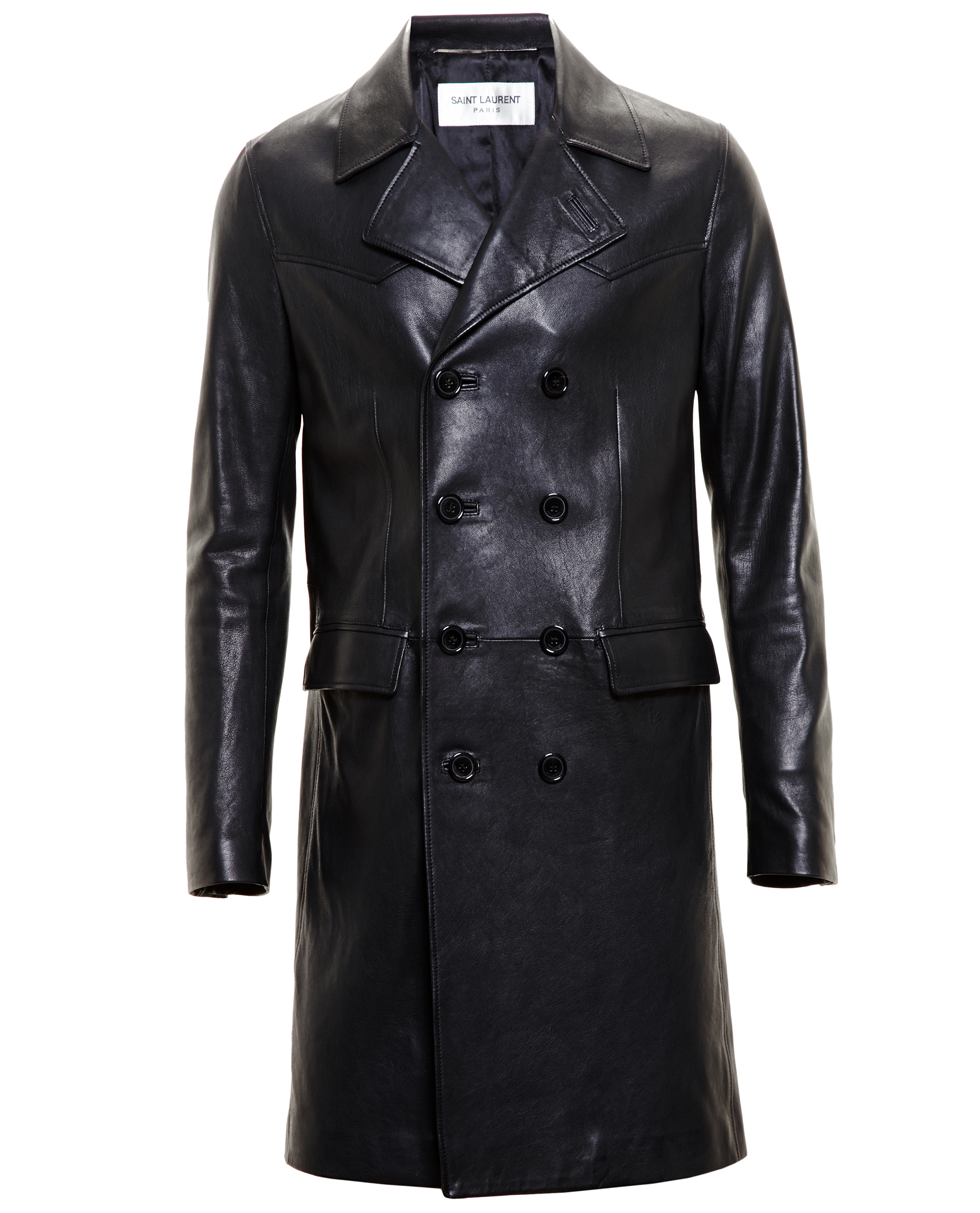 Saint Laurent Leather Double Breasted Trench Coat in Black for Men - Lyst