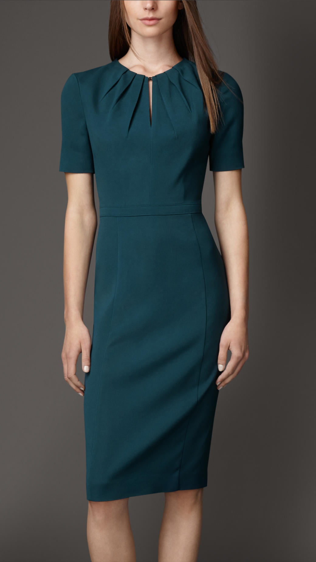 Burberry Pleat Neck Tailored Dress in Green | Lyst