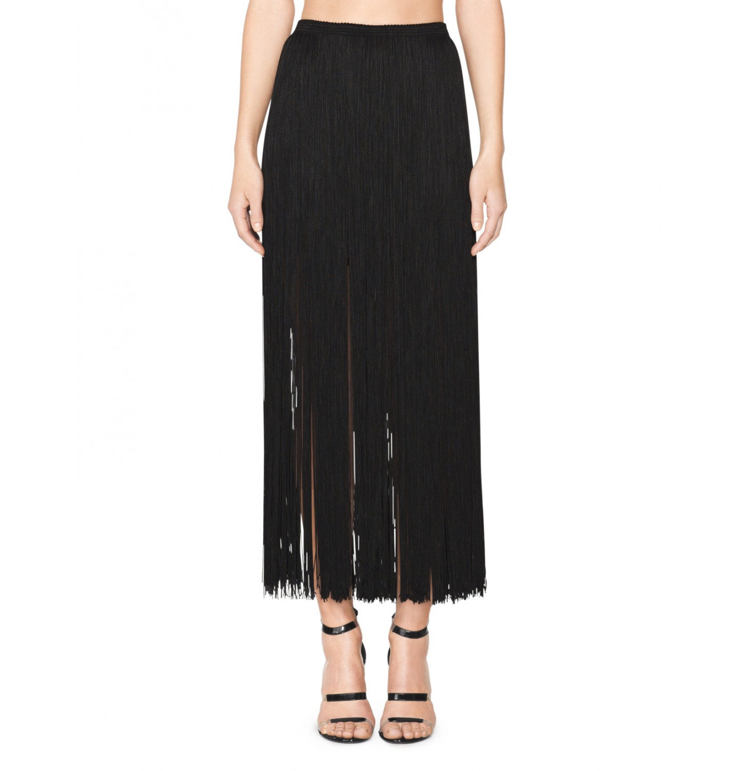 Tamara Mellon Long Fringed Skirt in Black | Lyst
