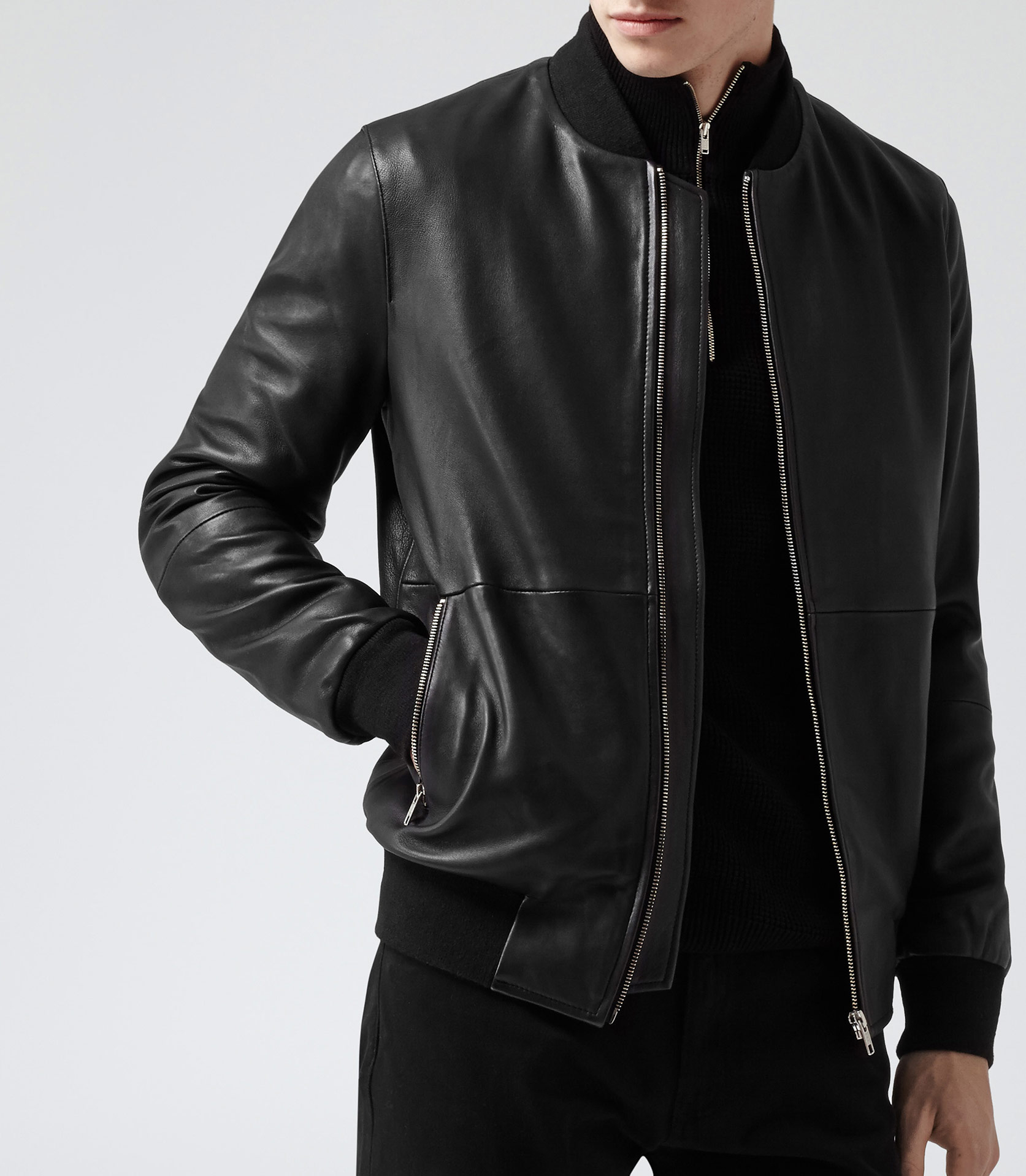 Lyst - Reiss Virgil Leather Bomber Jacket in Black for Men