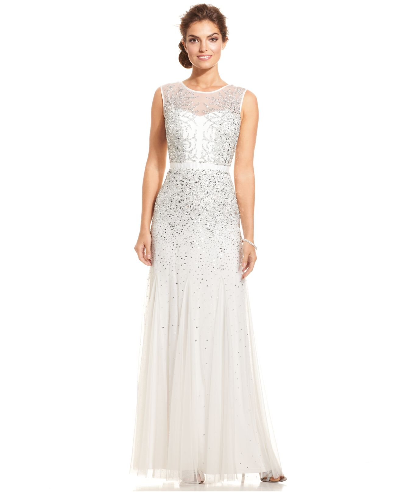 Lyst - Adrianna Papell Sleeveless Beaded Illusion Gown in White