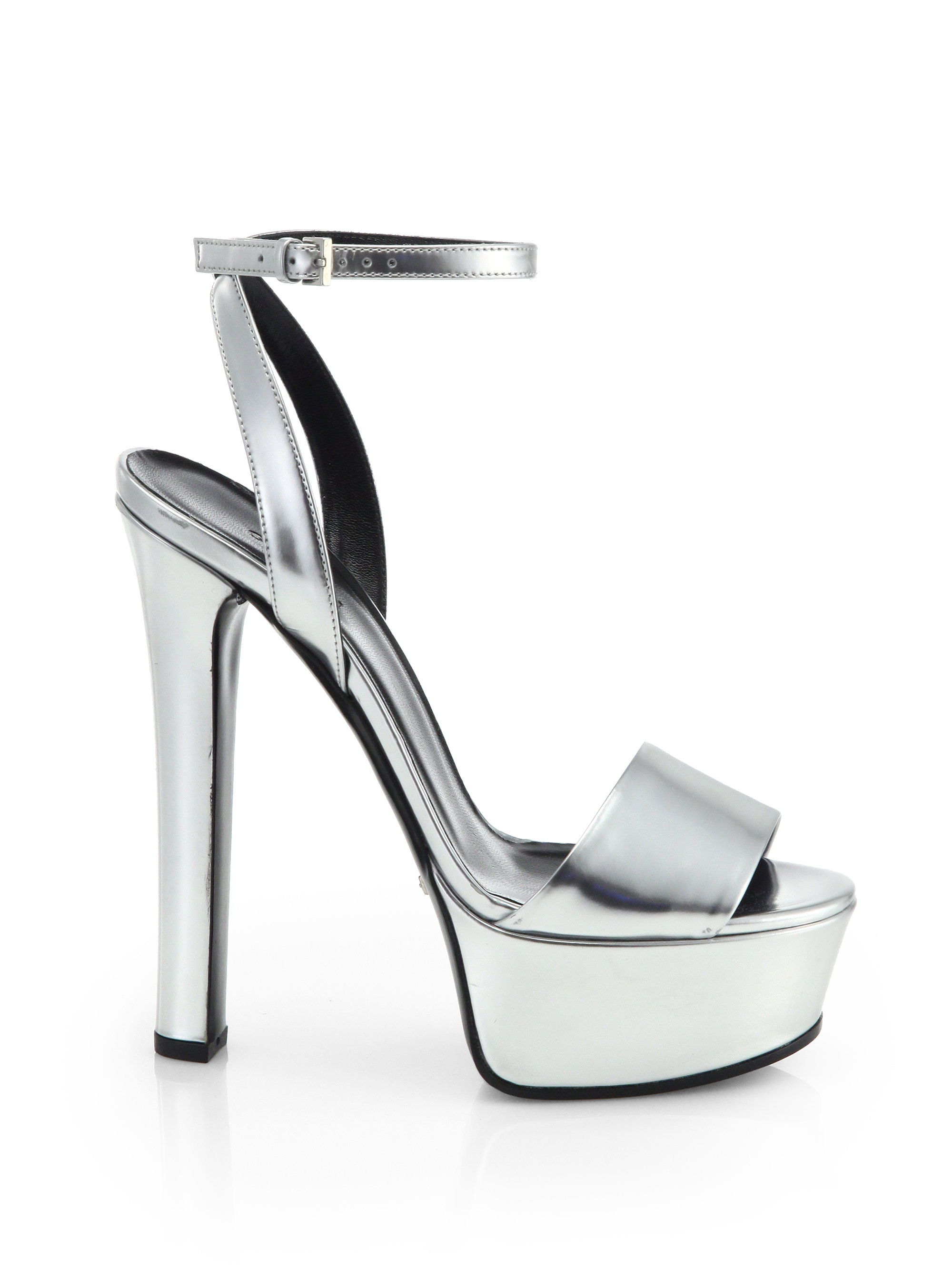 Lyst Gucci  Leila Metallic Leather Platform Sandals  in 