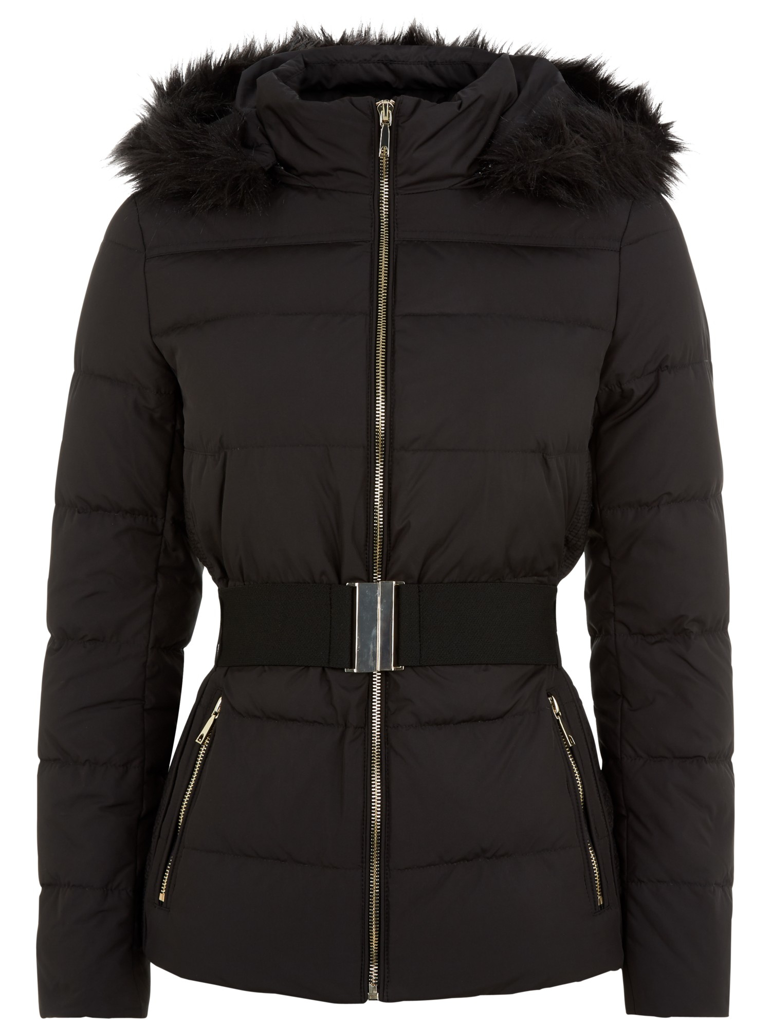 Jaeger Belted Short Quilted Jacket in Black | Lyst