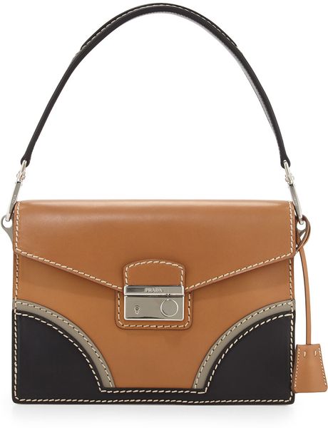 Prada Vachetta Bicolored Leather Shoulder Bag in Brown (NATURAL/BLACK) | Lyst