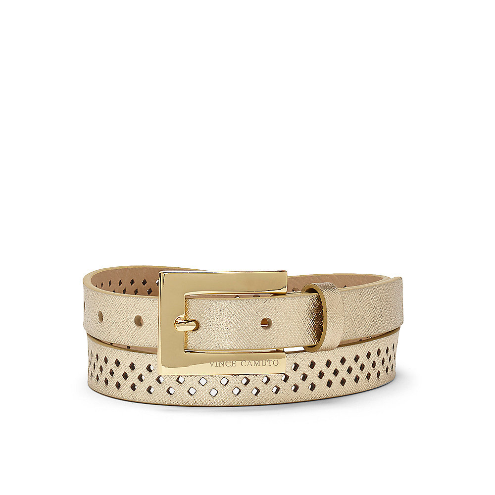 Lyst - Vince Camuto Diamond Skinny Perforated Belt in Metallic
