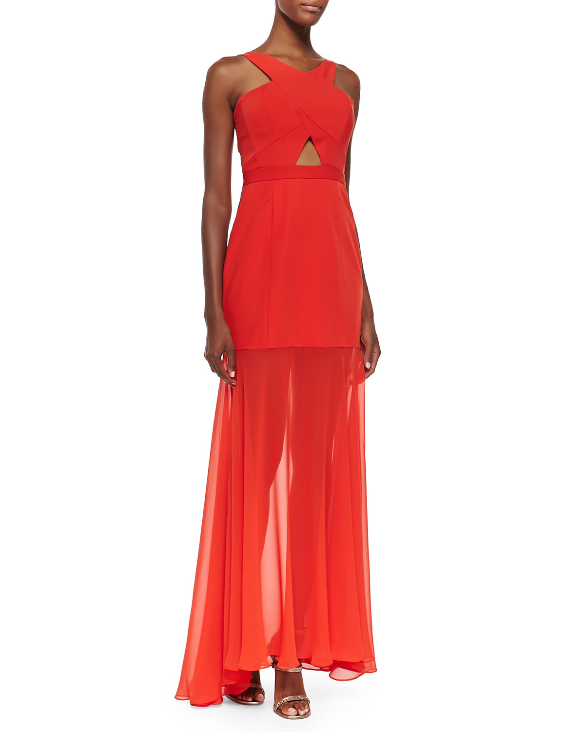 bcbg strapless crepe gown