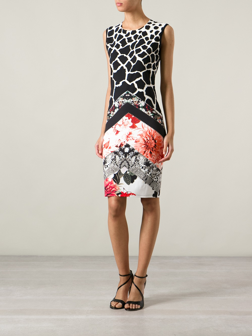 Lyst - Roberto Cavalli Leopard Print Floral Dress in Black