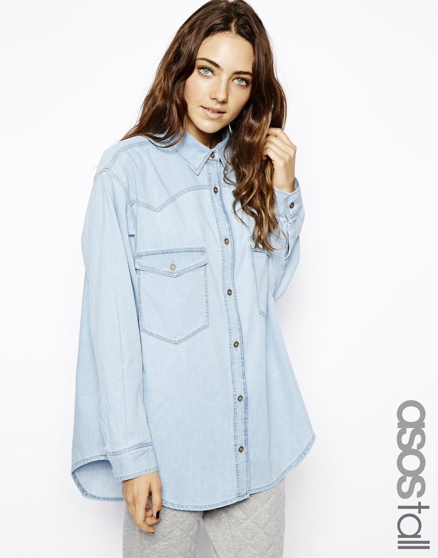 Lyst - ASOS Oversized Denim Boyfriend Shirt In Light Wash in Blue