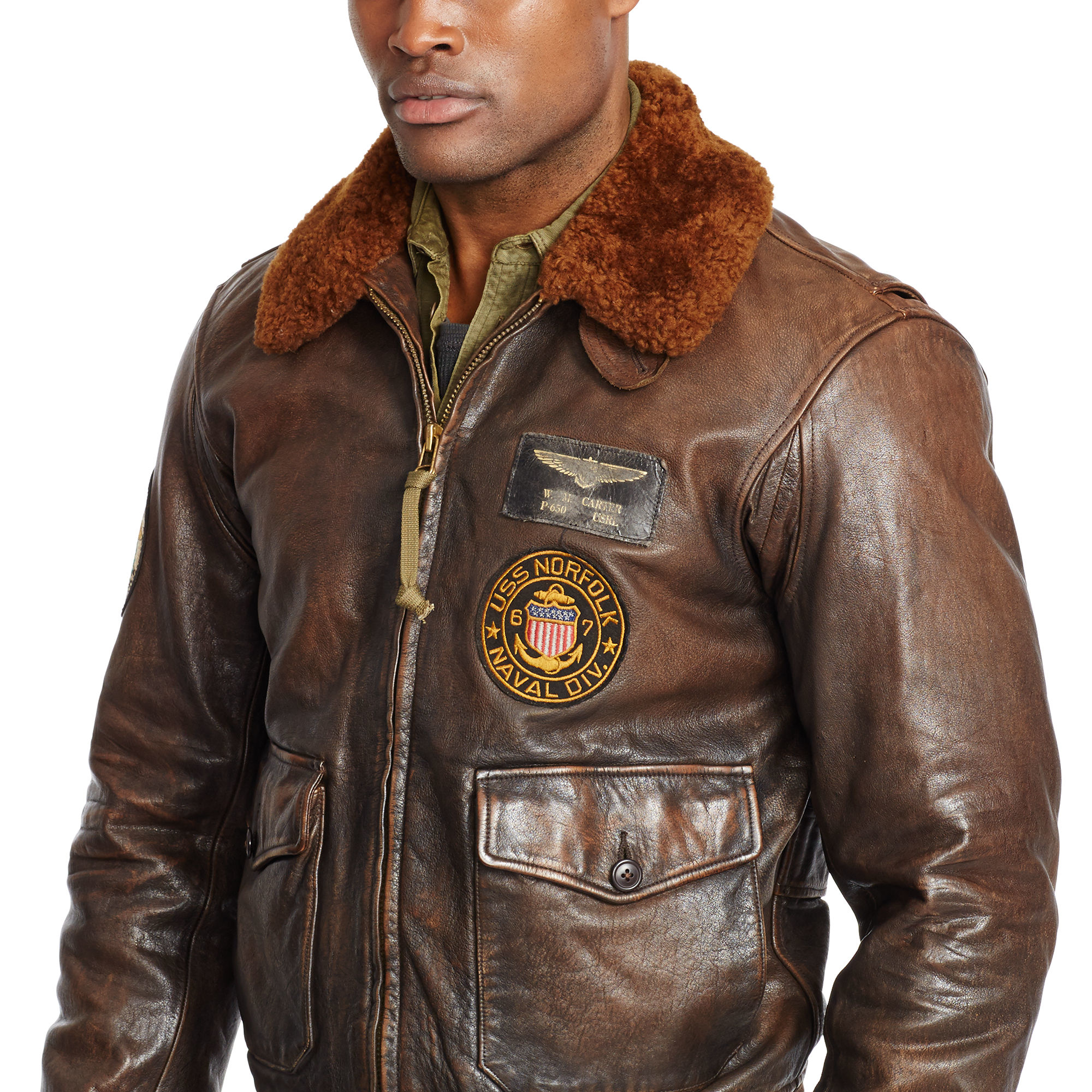 Lyst - Polo ralph lauren Shearling-collar Bomber Jacket in Brown for Men