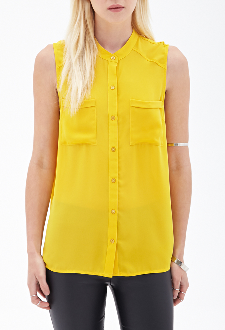 Lyst - Forever 21 Crepe Woven Sleeveless Blouse in Yellow