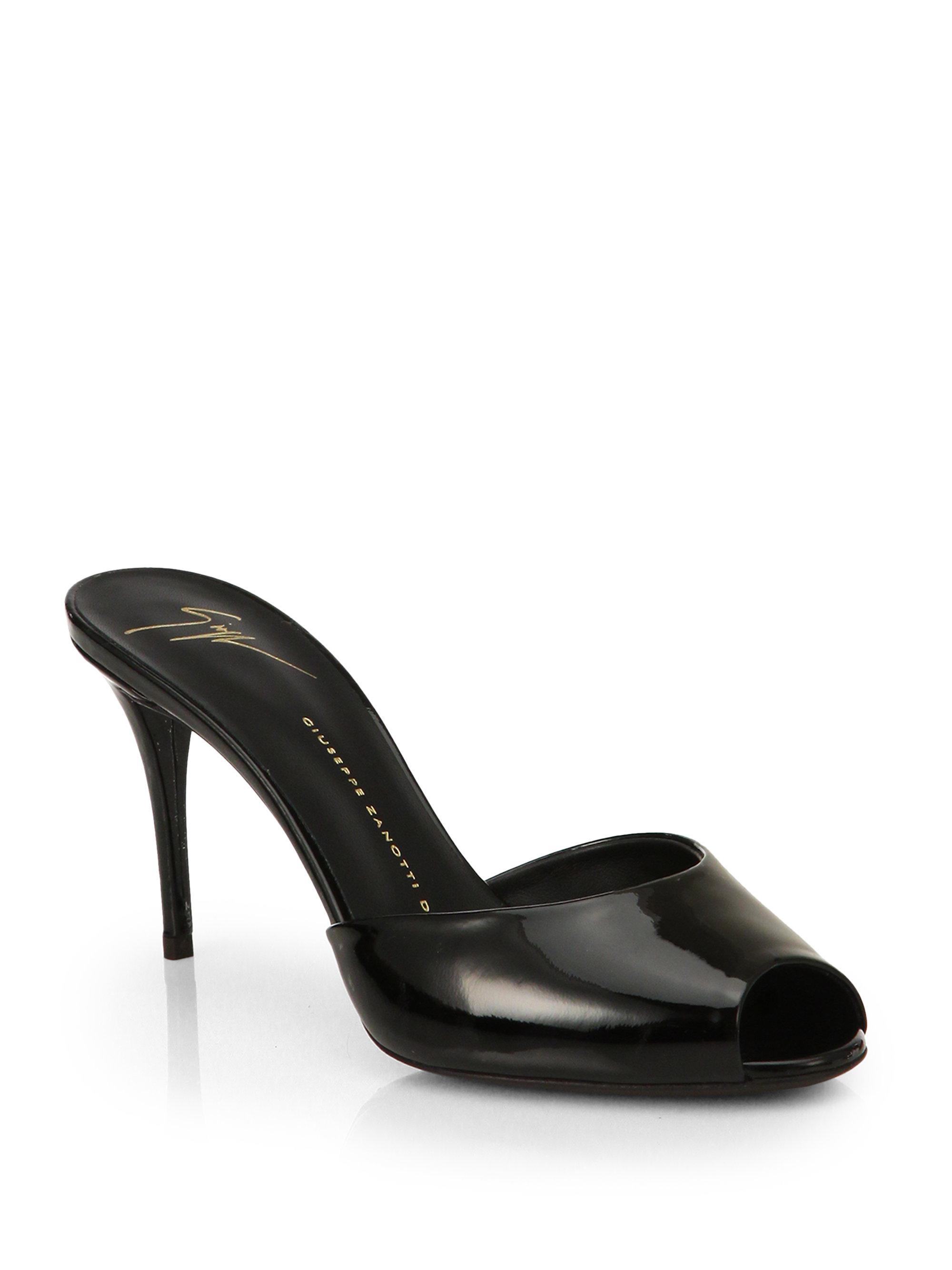 Giuseppe zanotti Patent Leather Mid-heel Mules in Black | Lyst