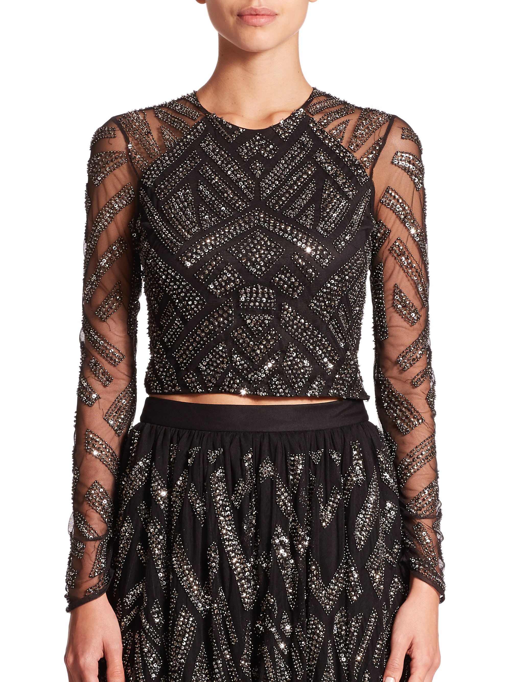 Lyst - Parker Varden Beaded Long Sleeved Top in Metallic