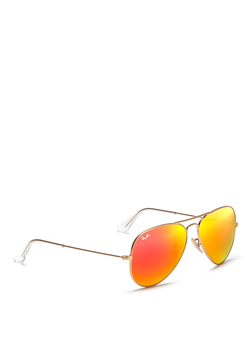 Lyst Ray Ban Aviator Large Metal Mirror Sunglasses In Orange For Men