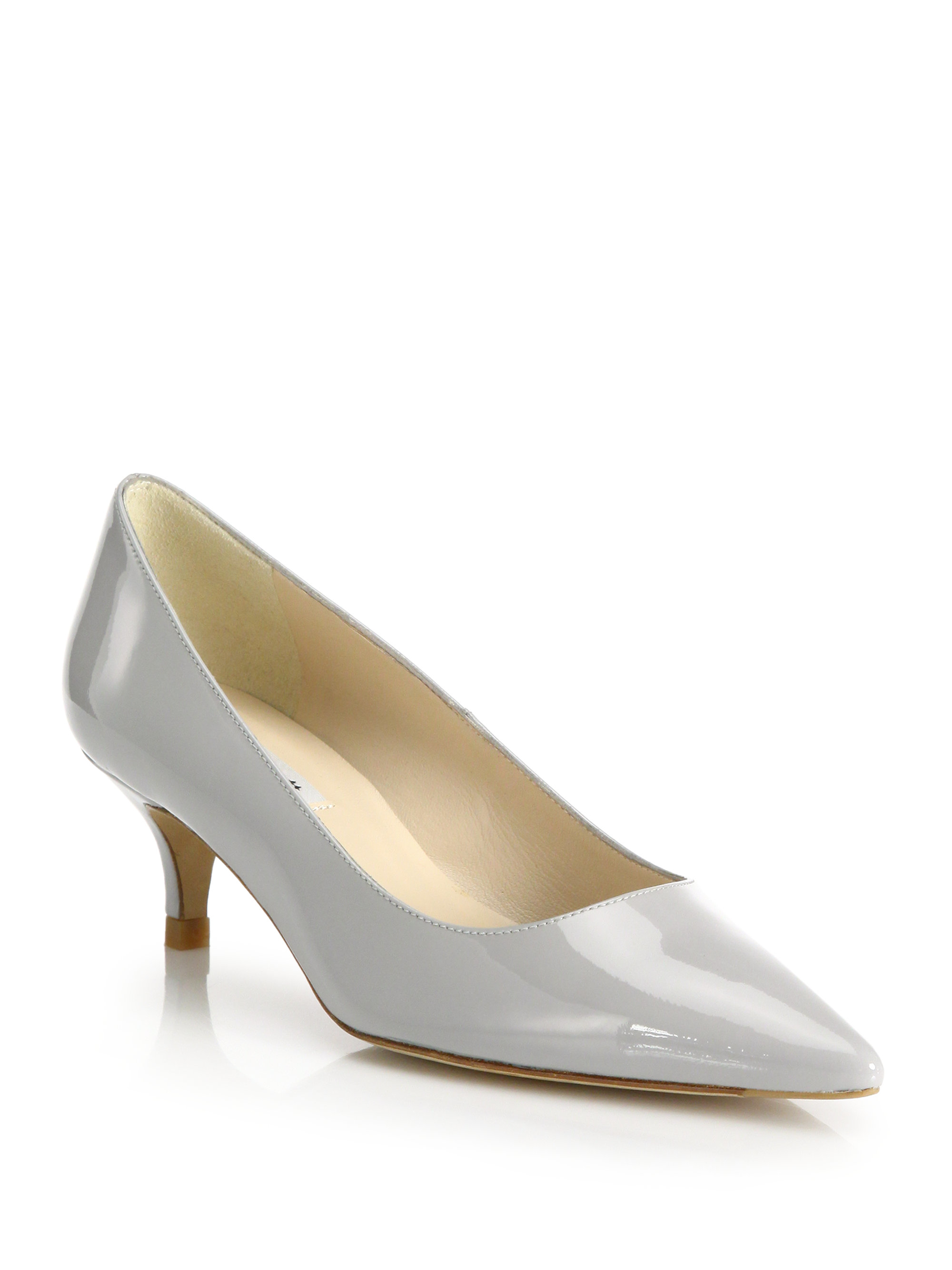 L.k.bennett Minu Patent Leather Kitten-heel Pumps in Gray | Lyst