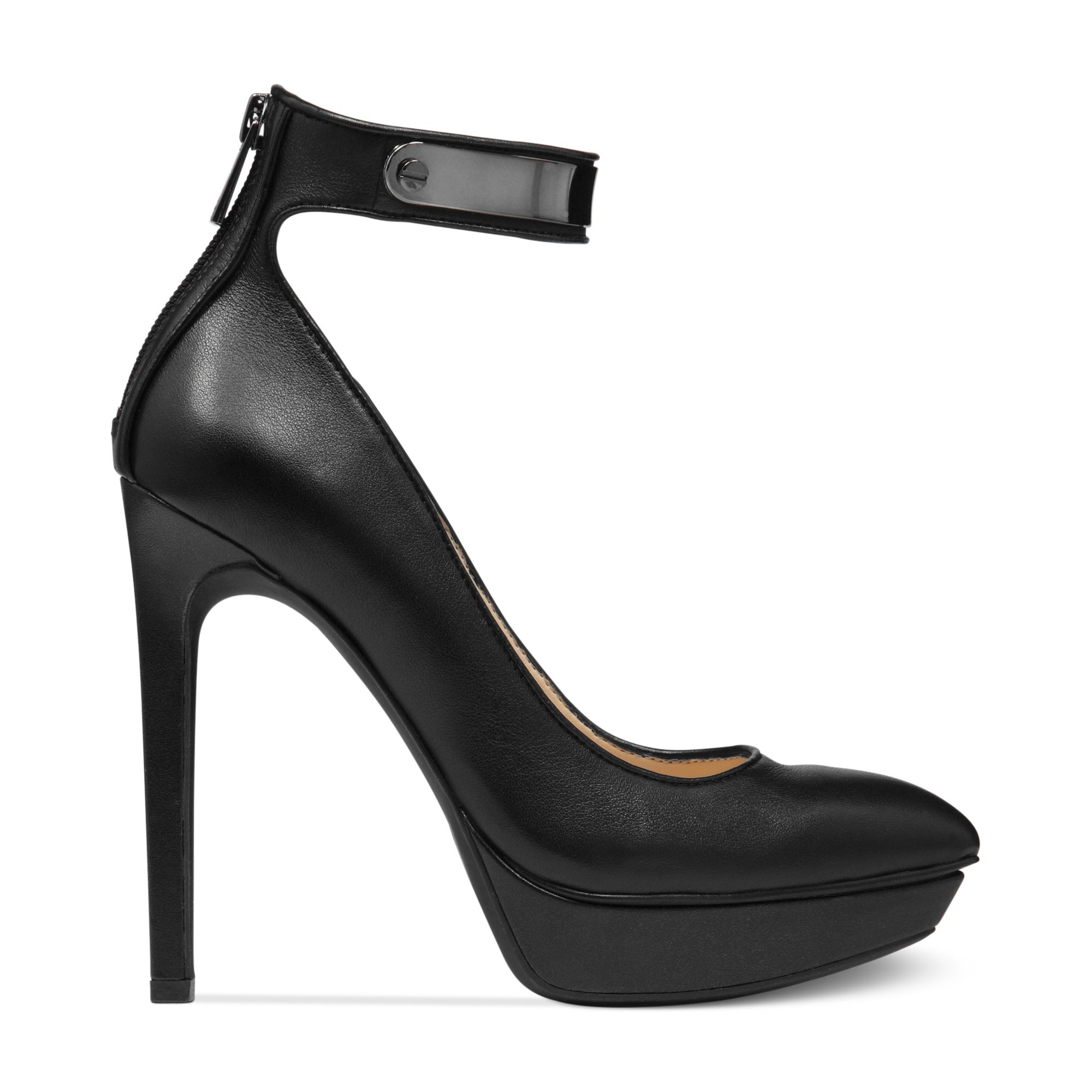 black ankle strap platform pump