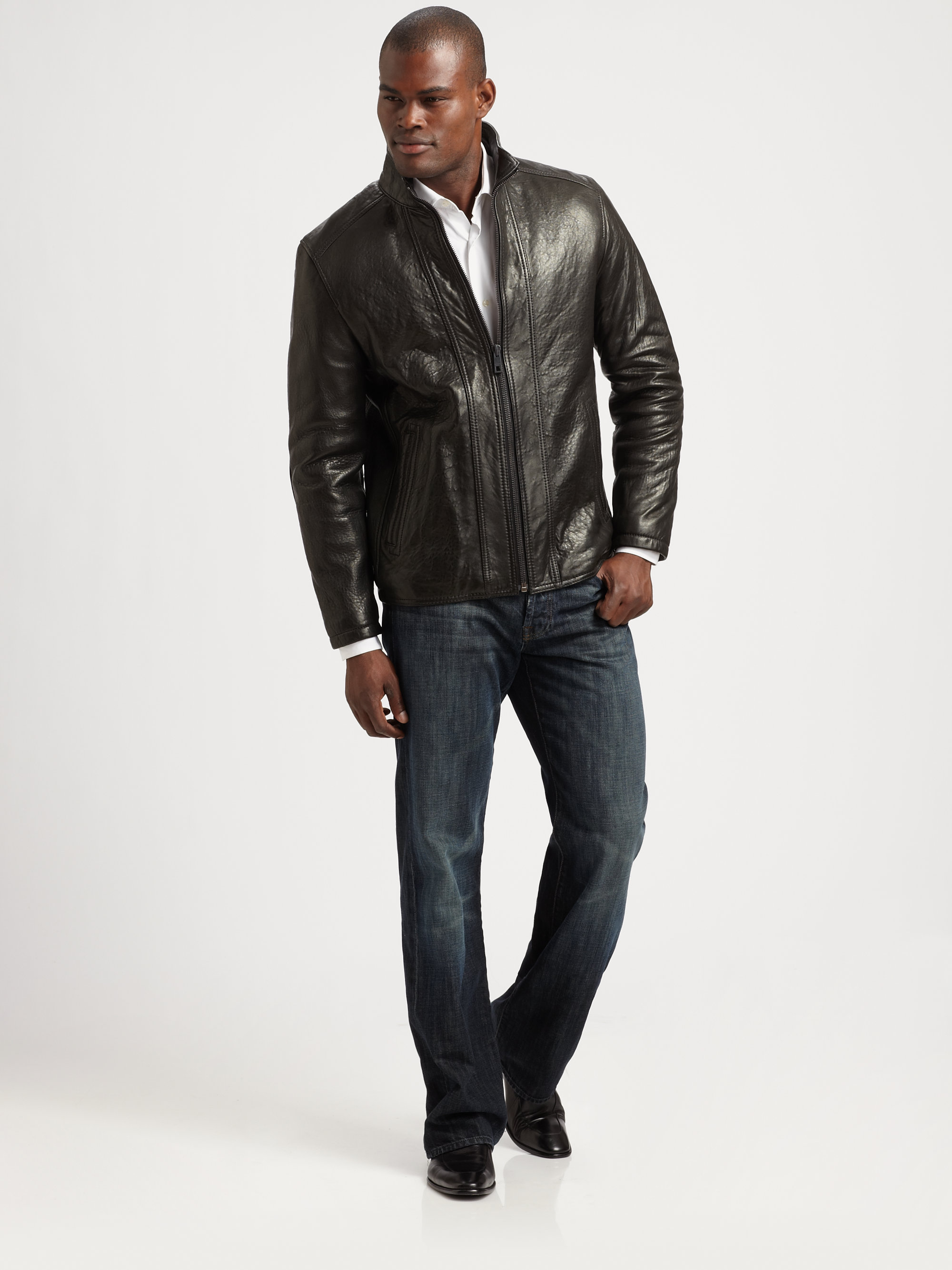 Lyst - Andrew Marc French Rugged Leather Jacket in Black for Men