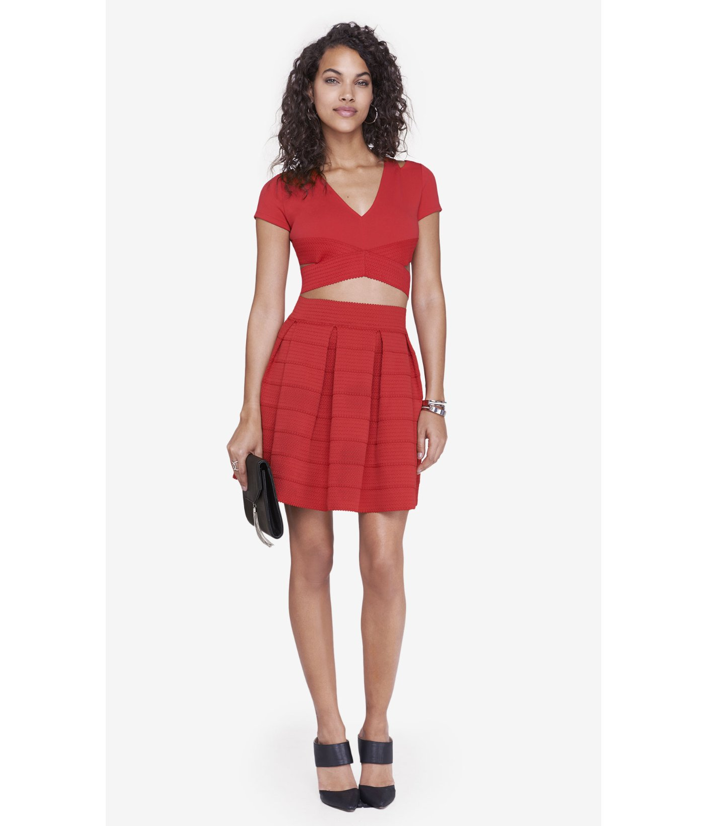 Express High Waist Elastic Full Skirt in Red (KISS KISS RED) | Lyst