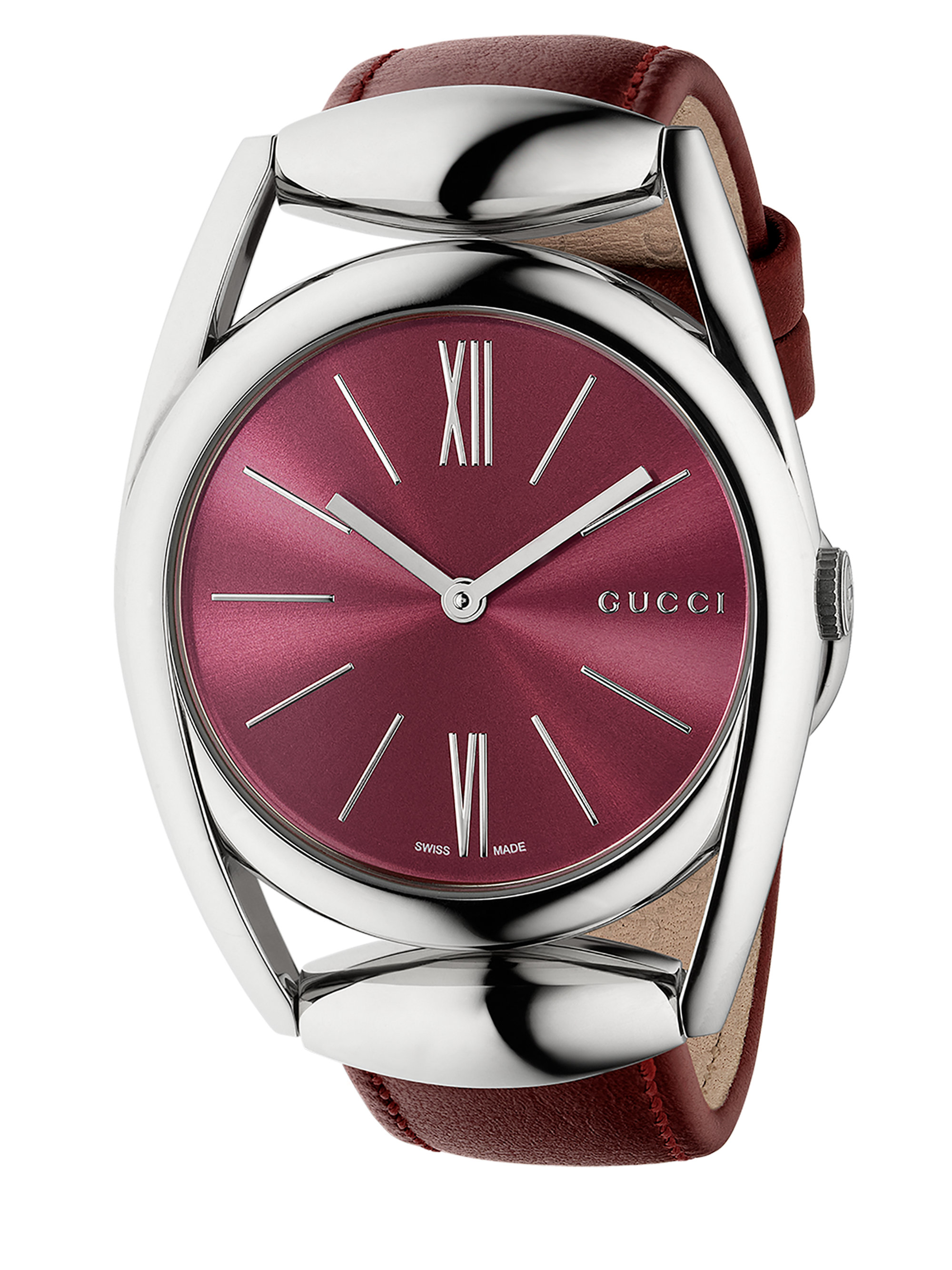 Gucci Horsebit Stainless Steel & Leather Strap Watch/red in Red (silver