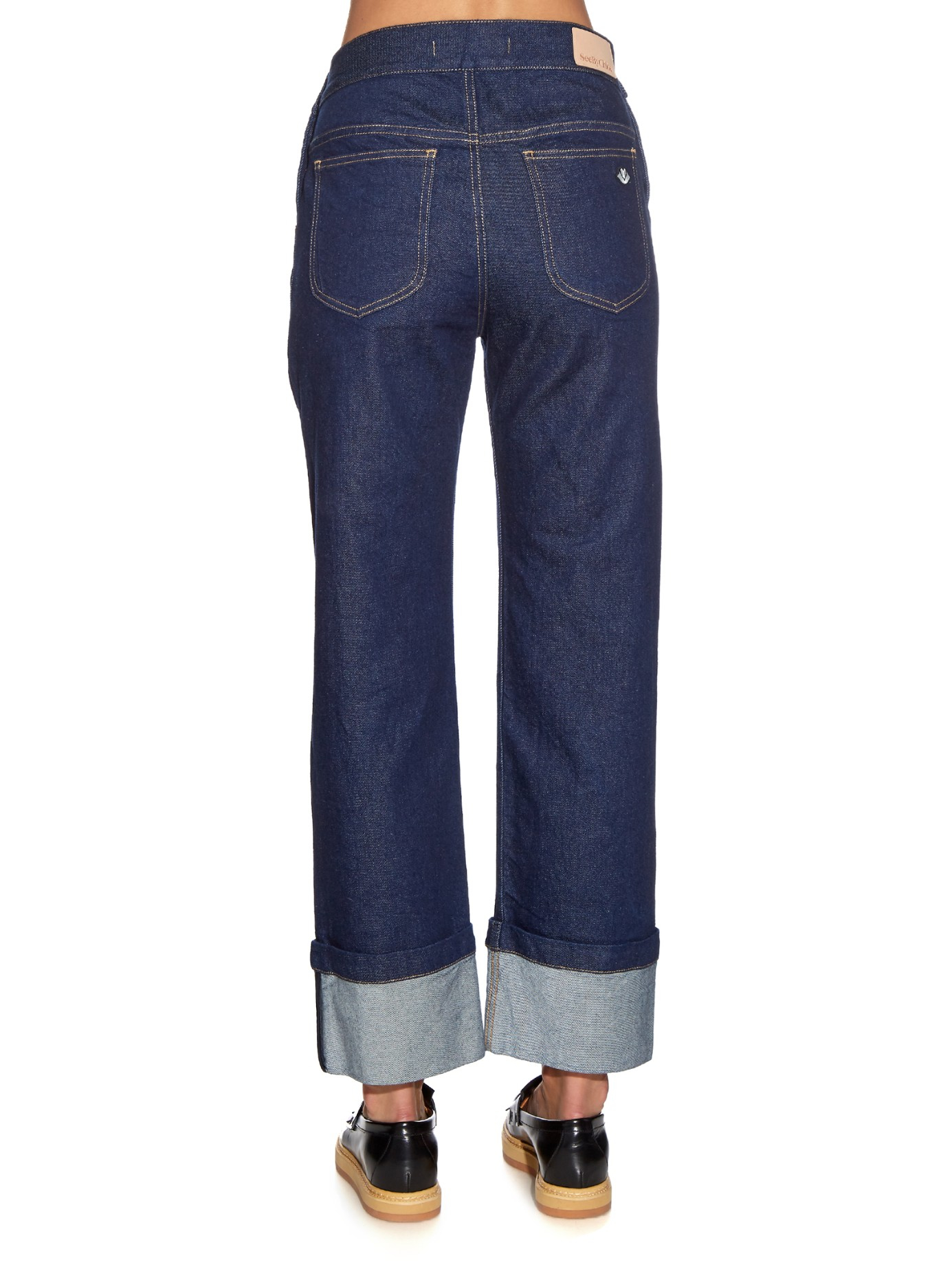 Lyst - See By Chloé Side-button High-rise Straight-leg Jeans in Blue