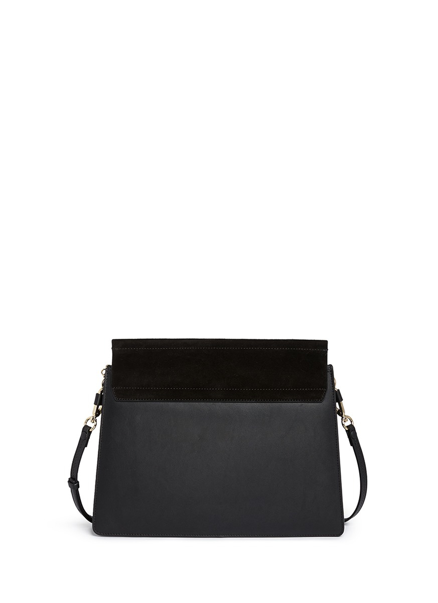 Chlo \u0026#39;faye\u0026#39; Medium Suede Flap Leather Shoulder Bag in Black | Lyst