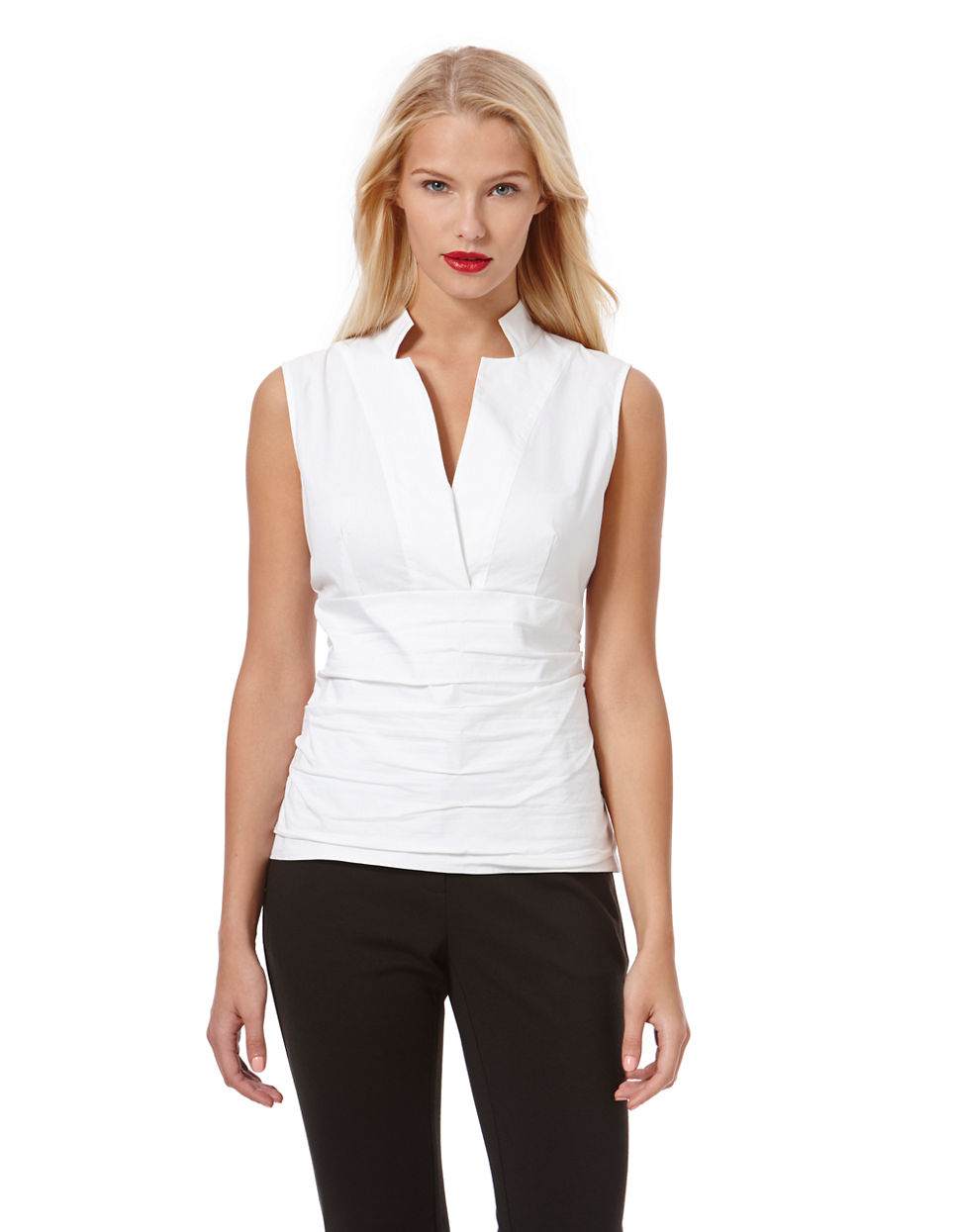 Lyst - Laundry By Shelli Segal Sleeveless Poplin Cotton Blend Top in White