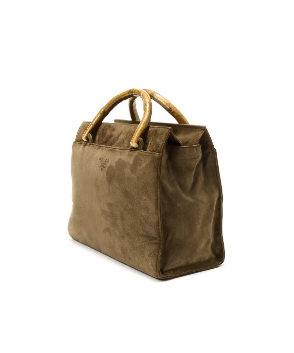 Prada Preowned Khaki Suede Bamboo Top Handle Tote Bag in Khaki | Lyst  