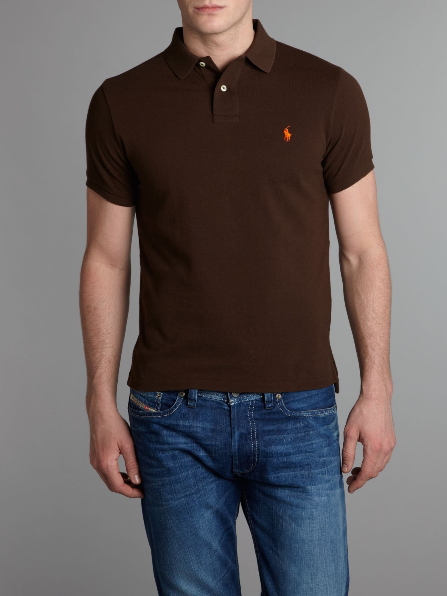 Polo ralph lauren Slim Fit Mesh Polo Shirt in Brown for Men | Lyst