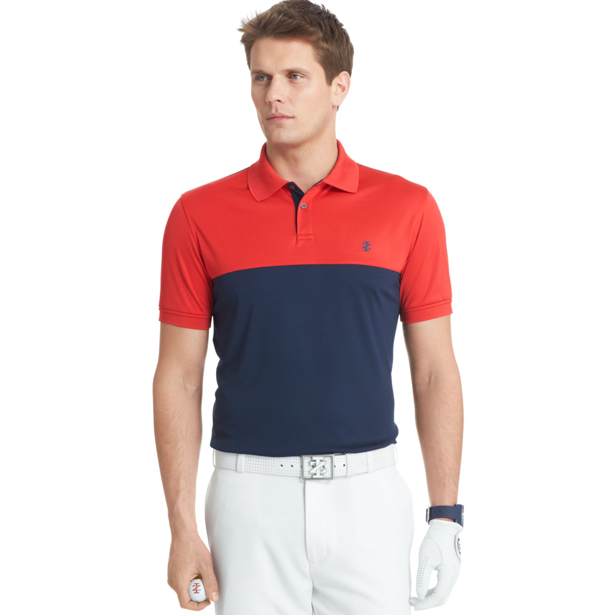 Lyst - Izod Performance Interlock Mesh Pieced Colorblocked Golf Polo in ...