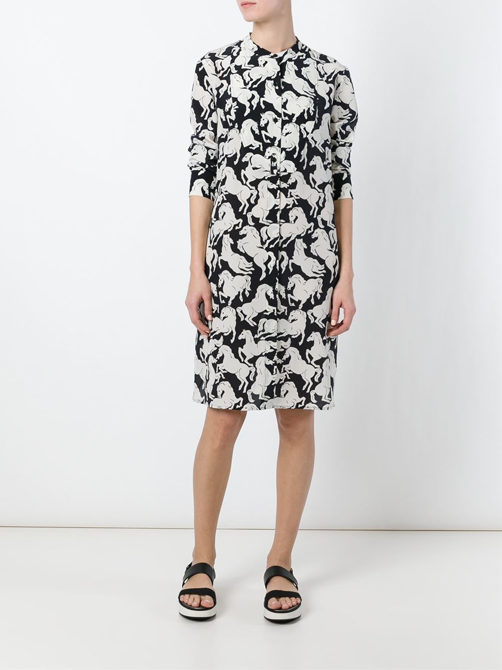 dalia macphee pleated horse print shirt dress