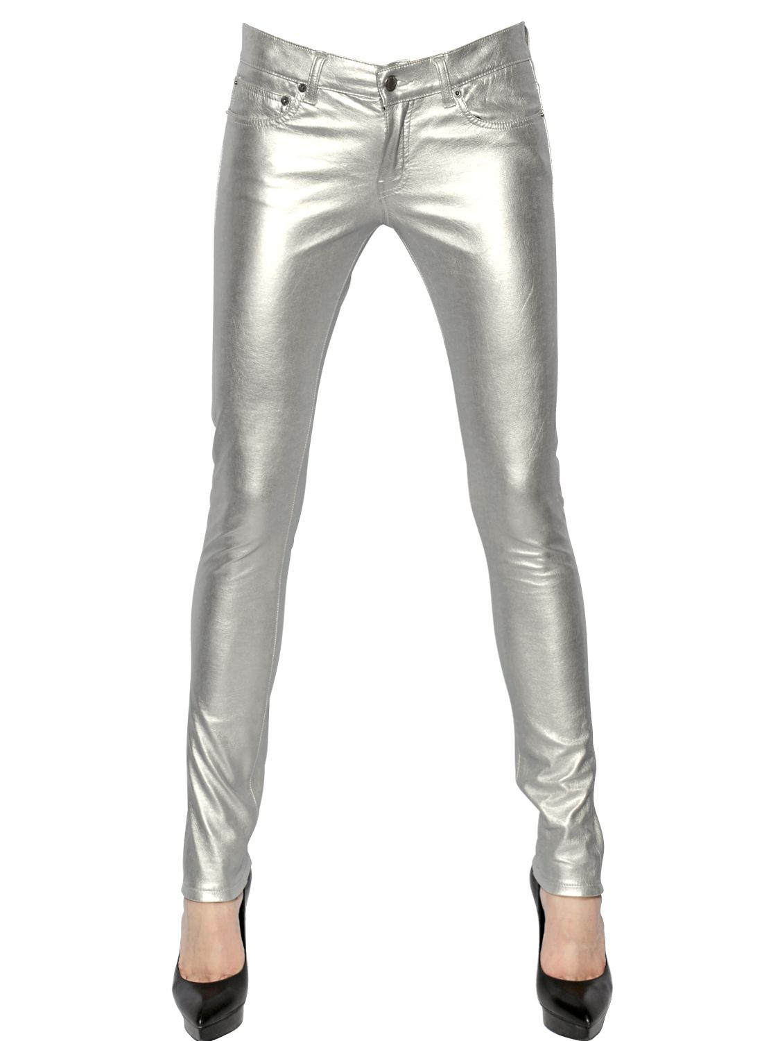 silver faux leather pants