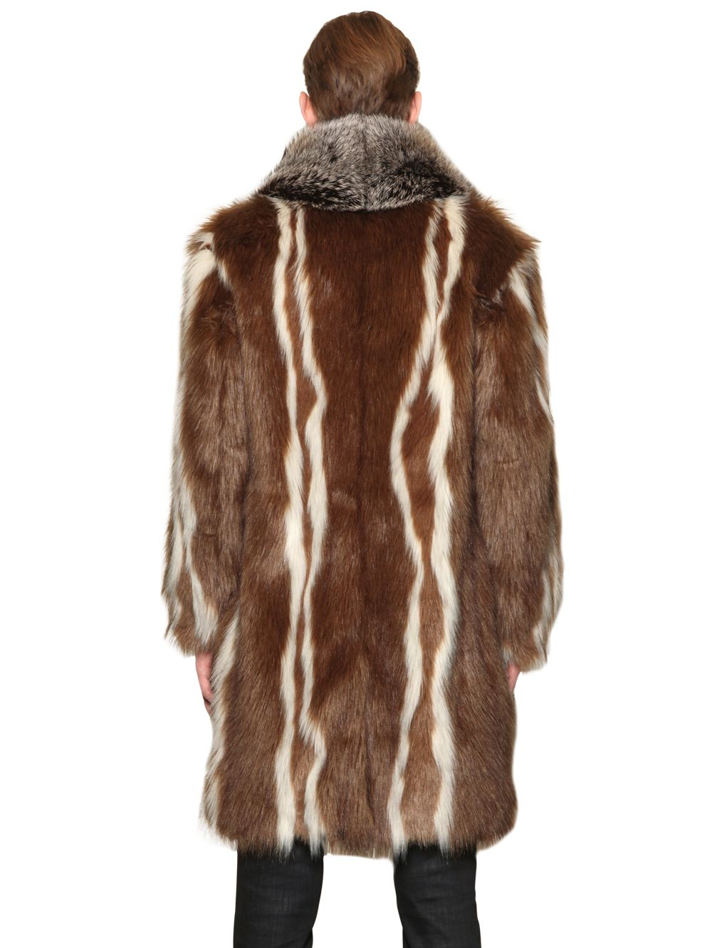 Roberto cavalli Faux Fur Coat With Fox Fur Collar in Brown for Men | Lyst