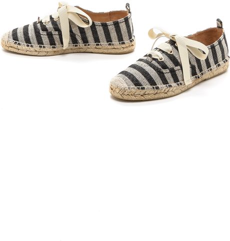 Kate Spade Lina Lace Up Striped Espadrilles in White (Natural/Black) | Lyst